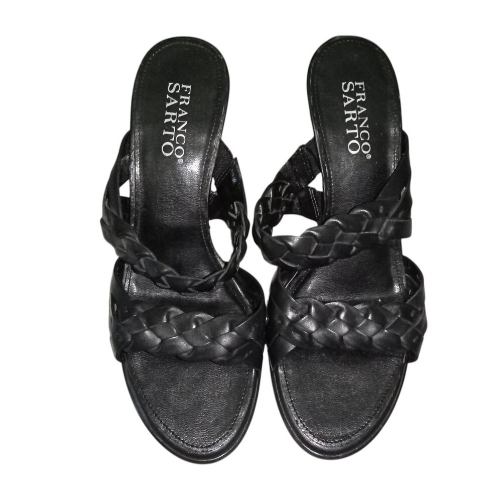 Franco Sarto Black Braided Leather Women's Heels-Made in Brazil-Size 6